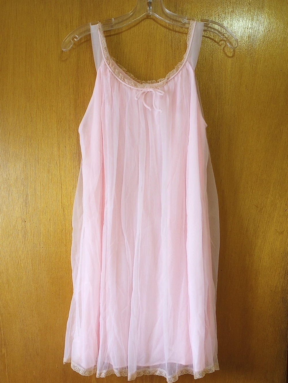 Lisette by Al Sterling Pink Vintage Summer Nightgown w/ Lace Trim & Bow, S-M